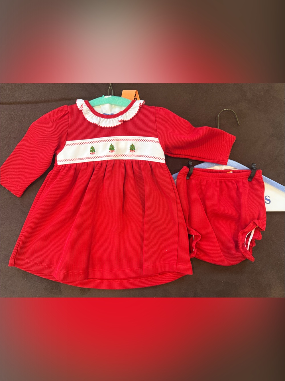 Kissy Kissy Red Knit Dress with Smocked Tree Band and Bloomers